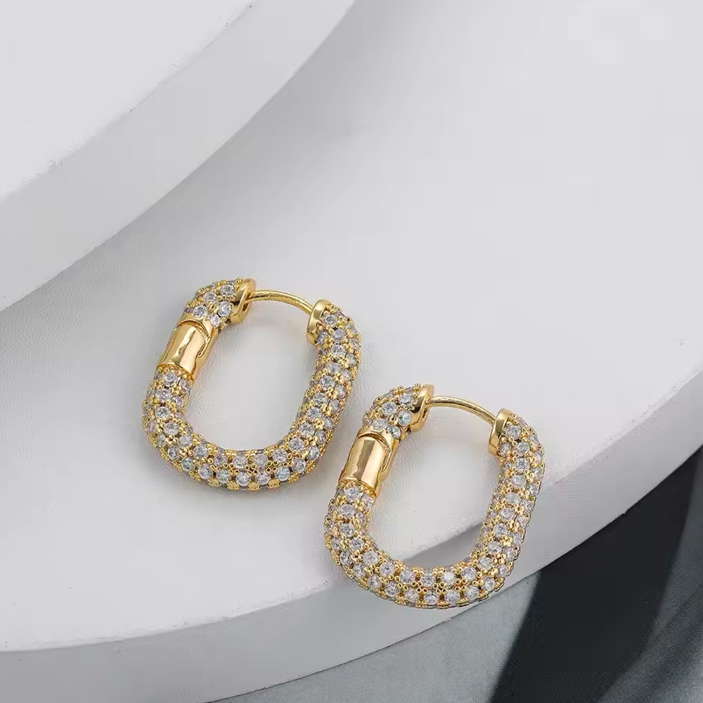 NWOT 18k Gold Plated U Shape Geometric Huggie Rhinestone Square Hoops